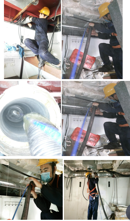 工程部喜接兩船的船舶中央空調(diào)通風(fēng)管路清洗